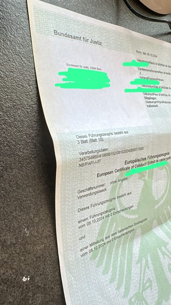 polizeiliches Führungszeugnis